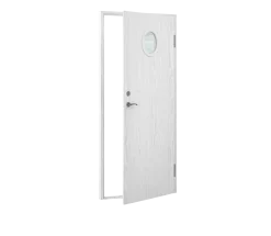 CELLO VARMFÖRRÅDSDÖRR 90X200 V RUNT FÖNSTER GRUNDMÅLAD Outlet
