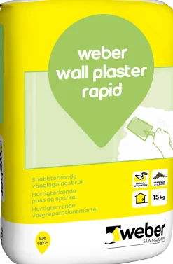 WEBER SAINT-GOBAIN WALL PLASTER RAPID 15KG LAGRINGSTID 12 MÅN New