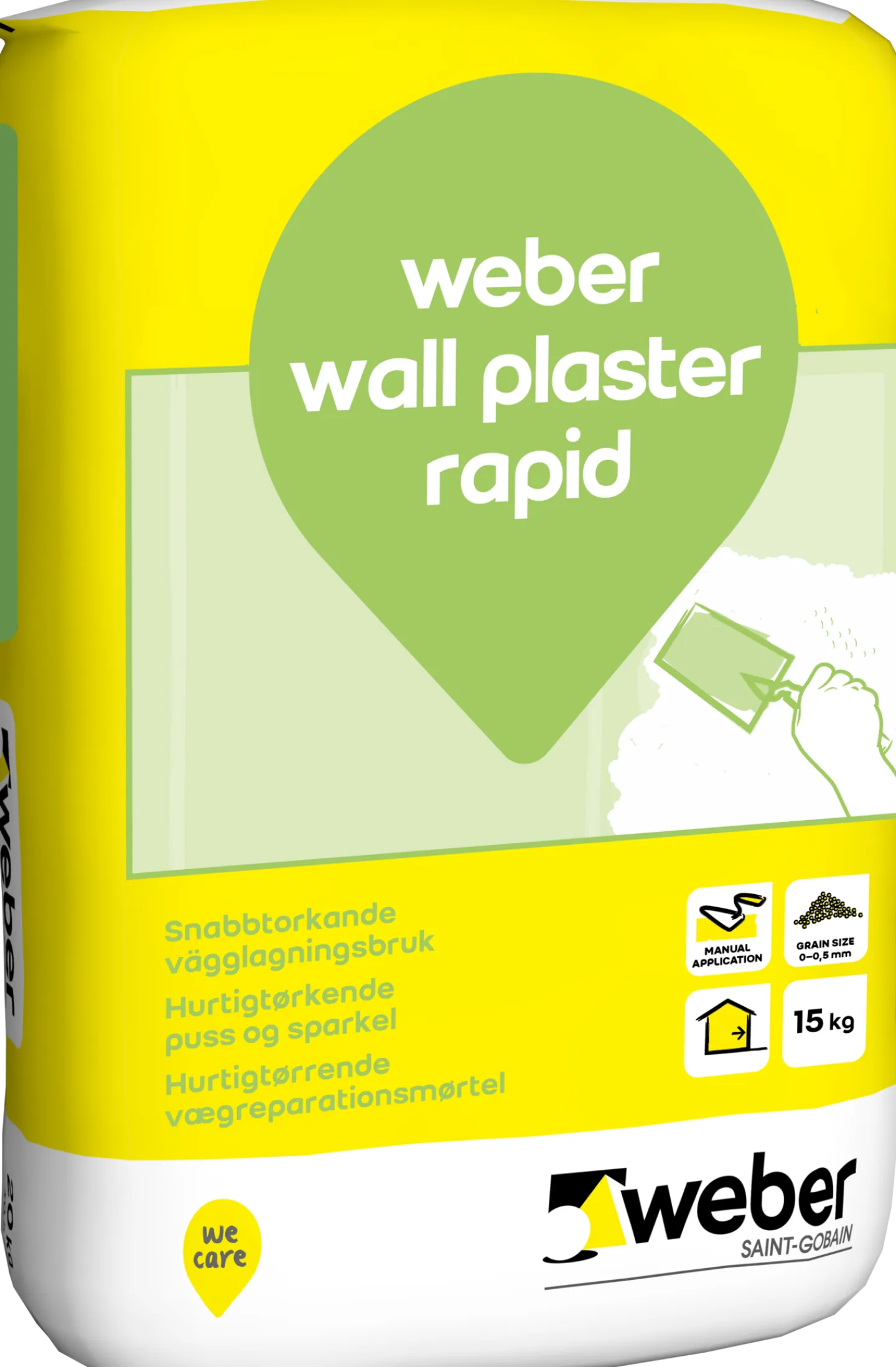 WEBER SAINT-GOBAIN WALL PLASTER RAPID 15KG LAGRINGSTID 12 MÅN New
